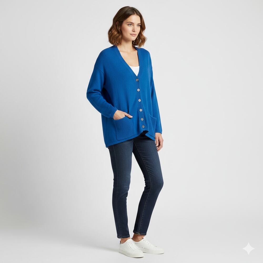 J. Jill Oversized V-Neck Knit Cardigan Sweater Button Front Pockets Size Small